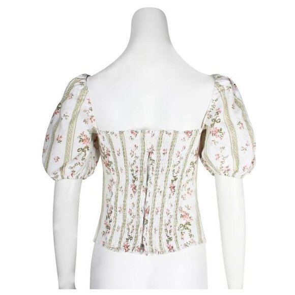 Reformation Arancini Linen Puffed Sleeve Top in Heath Floral, Size 4 - Picture 4 of 9